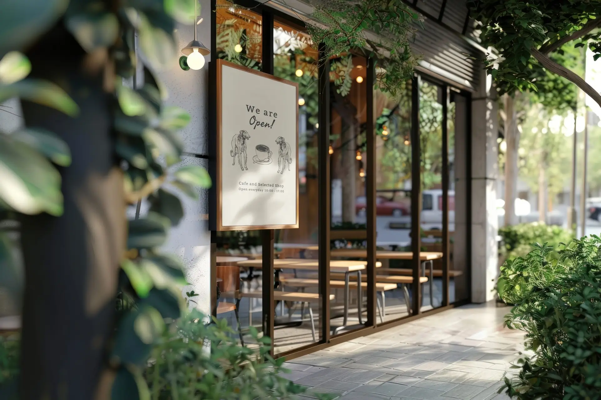 Charming,Cafe,Exterior,With,Wooden,Tables,And,Chairs